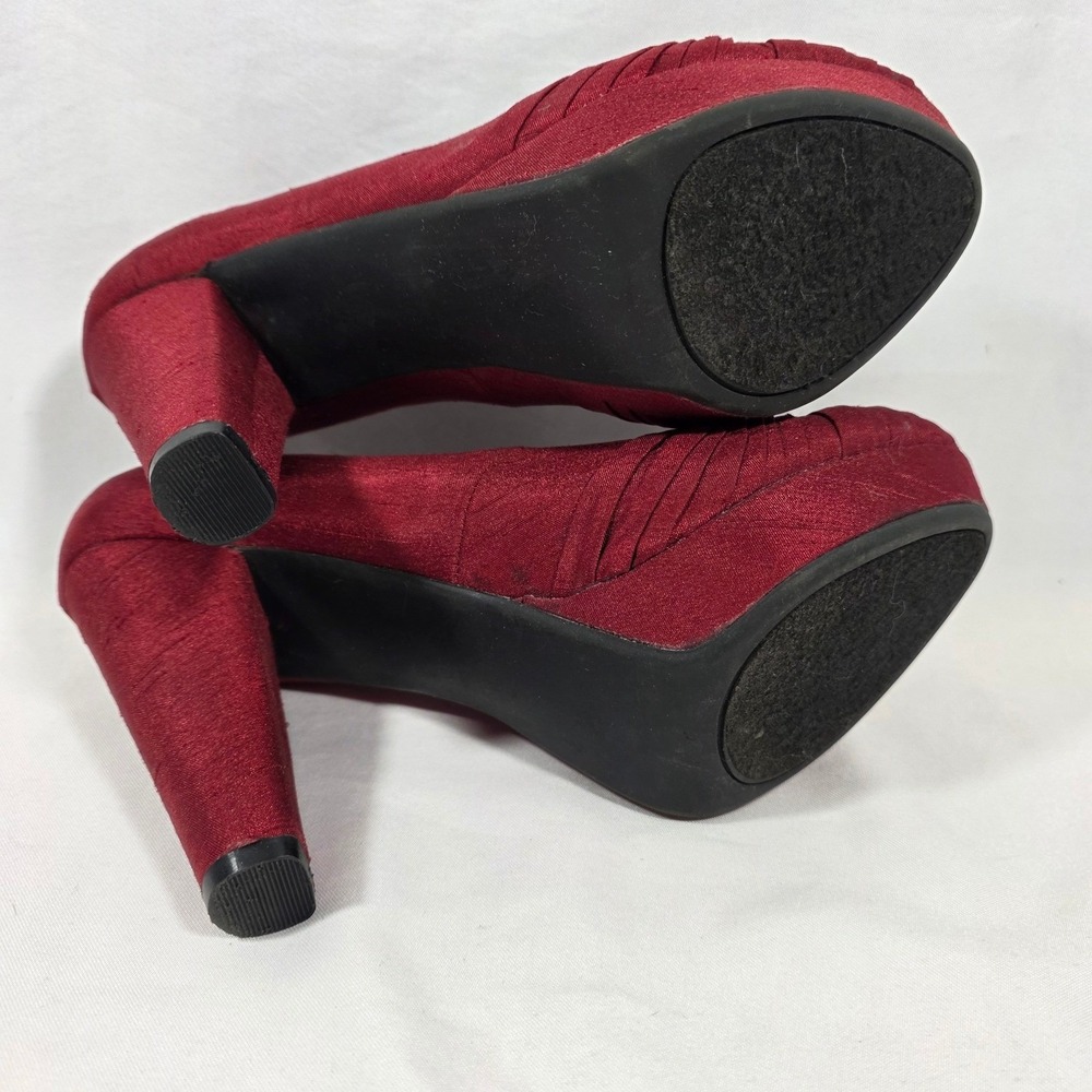 Rocket Dog K9 Red Pleated Knot Platform Pumps Floral Lining Heels Burgundy - Picture 8 of 10
